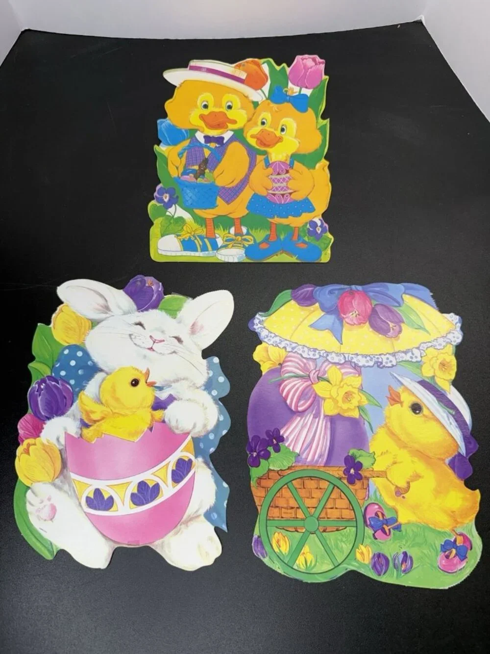 Vintage 3 Easter Spring Bunny Rabbit Chick Die Cut Paper Decorations Cutout